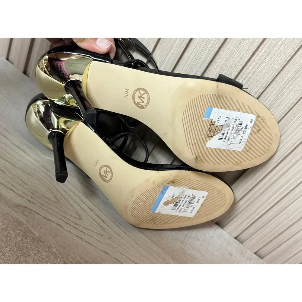 MICHAEL KORS Astrid Sandal Black Patent Leather Women’s Shoes Sz 10